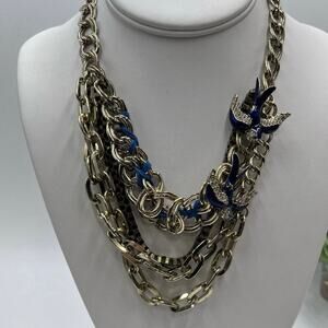 Betsey Johnson multi strand blue enamel bird necklace